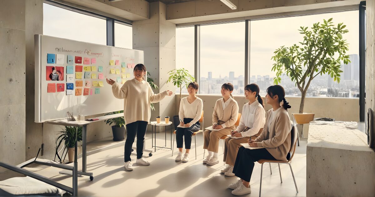 桜花ライフアカデミーの参加者がプレゼンテーションをしている様子