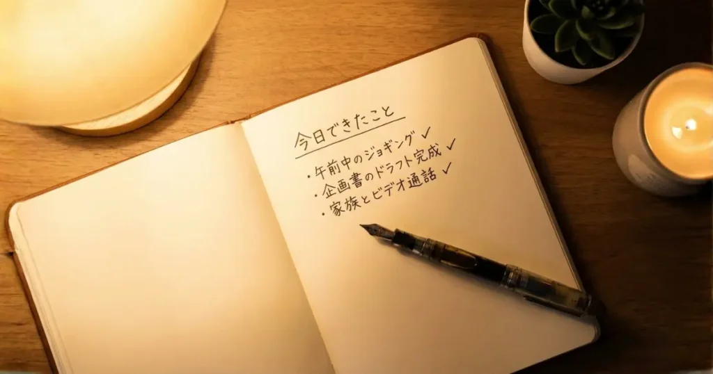 今日できたことを書き込んでいるノートのイメージ