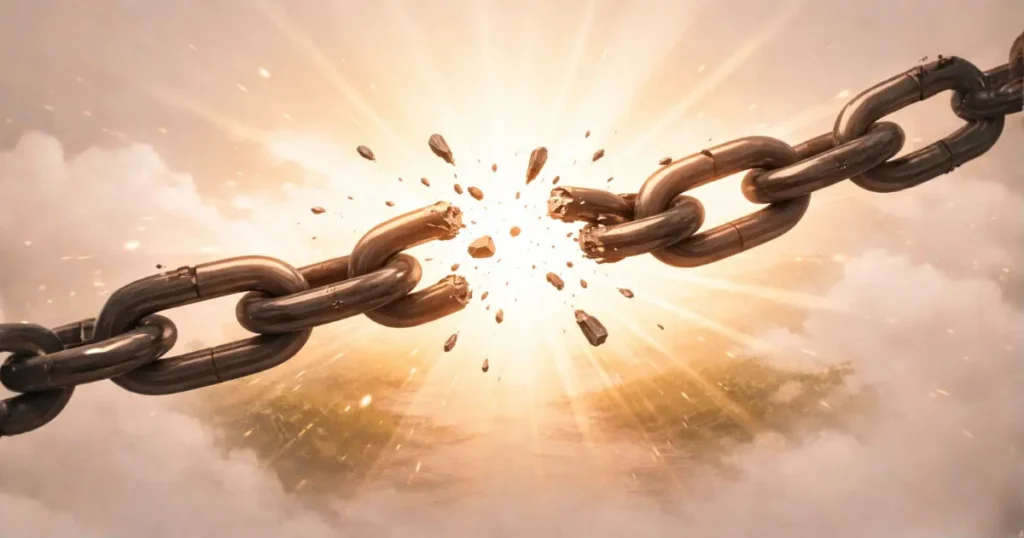 古い考え方の鎖を断ち切るイメージ