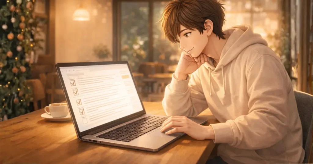 リラックスした雰囲気で求人情報を見ている様子