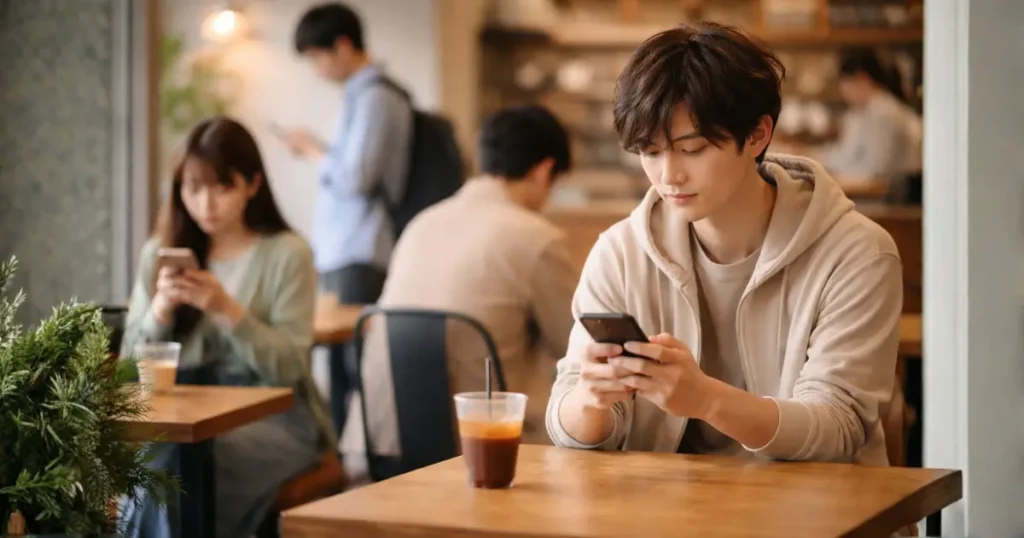 各自が自分のスマホを見ている群衆のイメージ