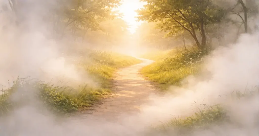 霧が晴れて道が見えてくる様子