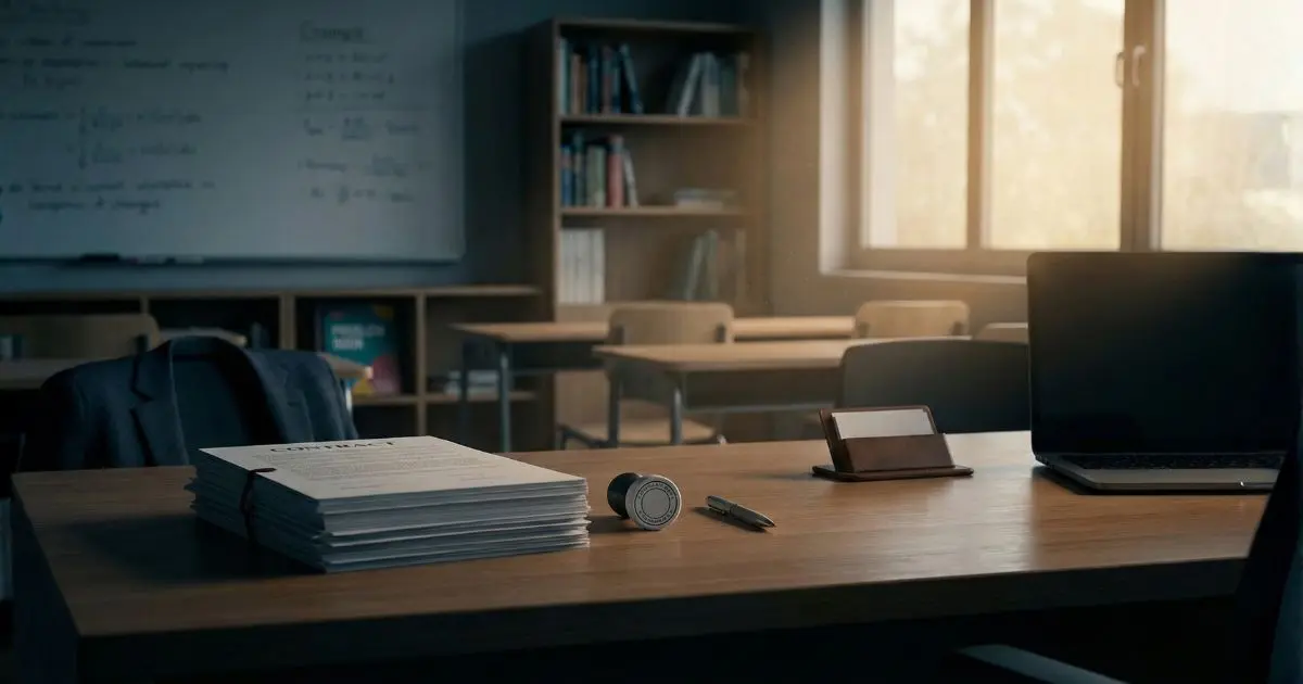 株式会社自由教育の設立とフリースクール運営の新たな課題を象徴する、契約書類と学習スペースのイメージ画像