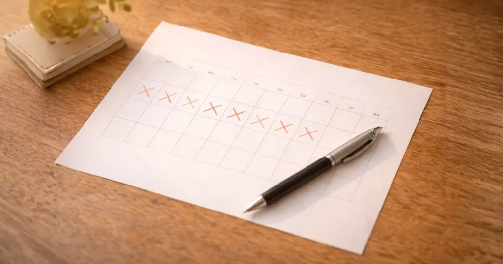 習慣トラッカーに×印が並んでいるカレンダー