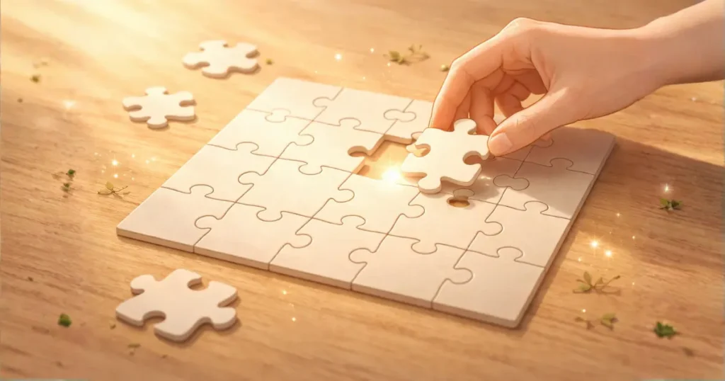 パズルのピースが全体像を形作る様子