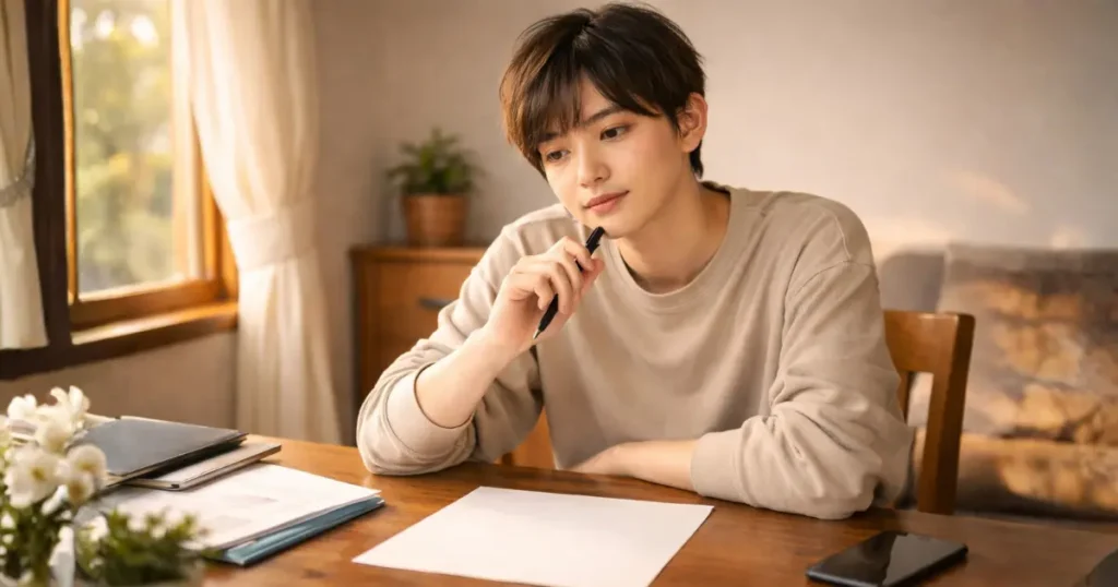 自己PRについて考え込む若者