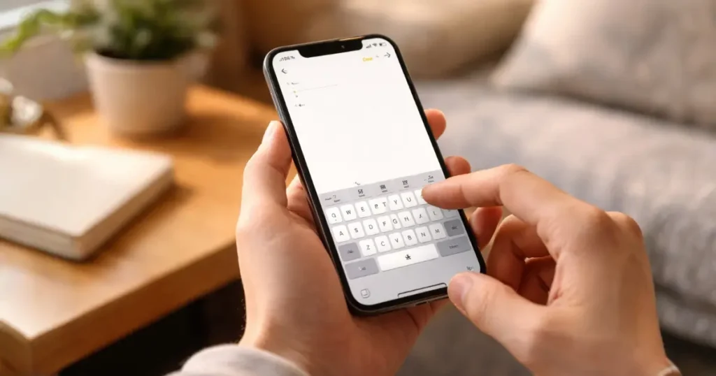 スマホのメモアプリを開いて書き始めるイメージ