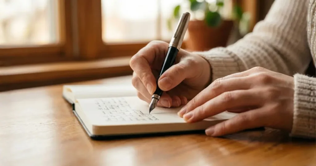 ノートに不安を書き出している手元の様子