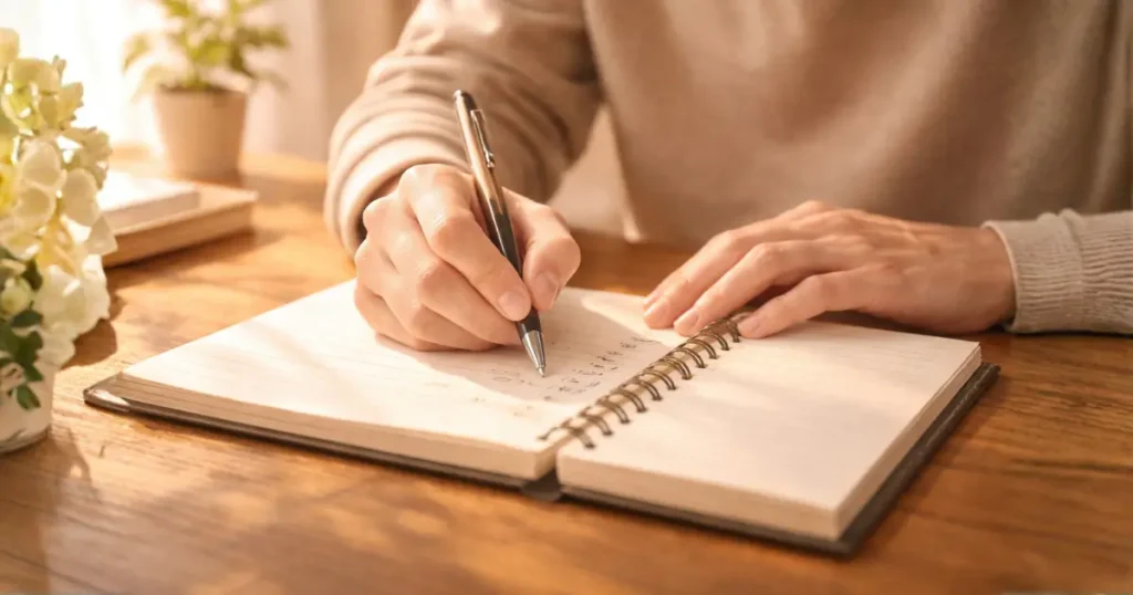 最悪のシナリオをノートに書き出している様子