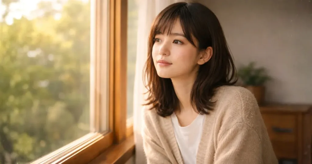 朝の光の中で希望を感じている若者