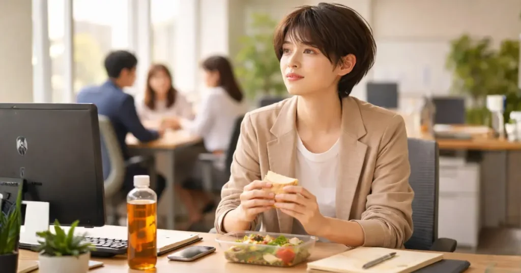 昼休みに一人でデスクにいる若手社会人