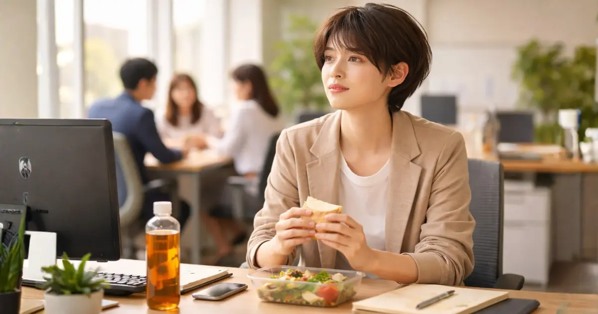 昼休みに一人でデスクにいる若手社会人