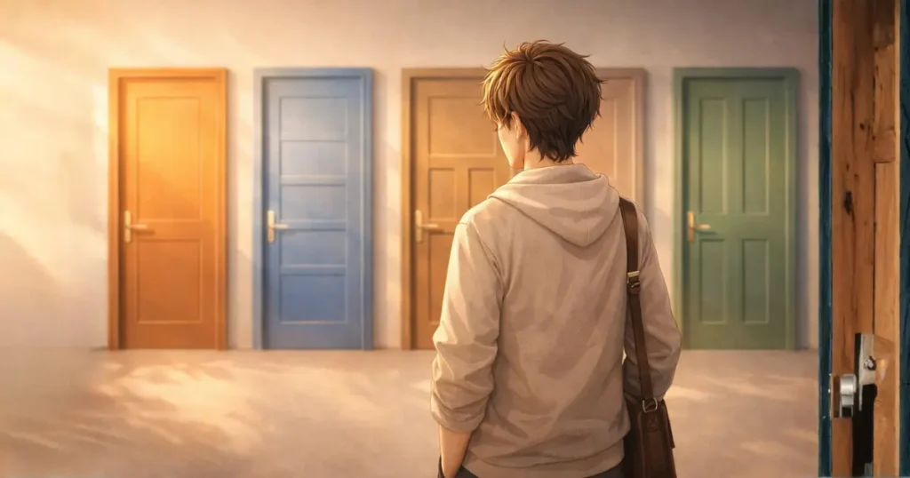 様々なキャリアの選択肢を前に考える若者