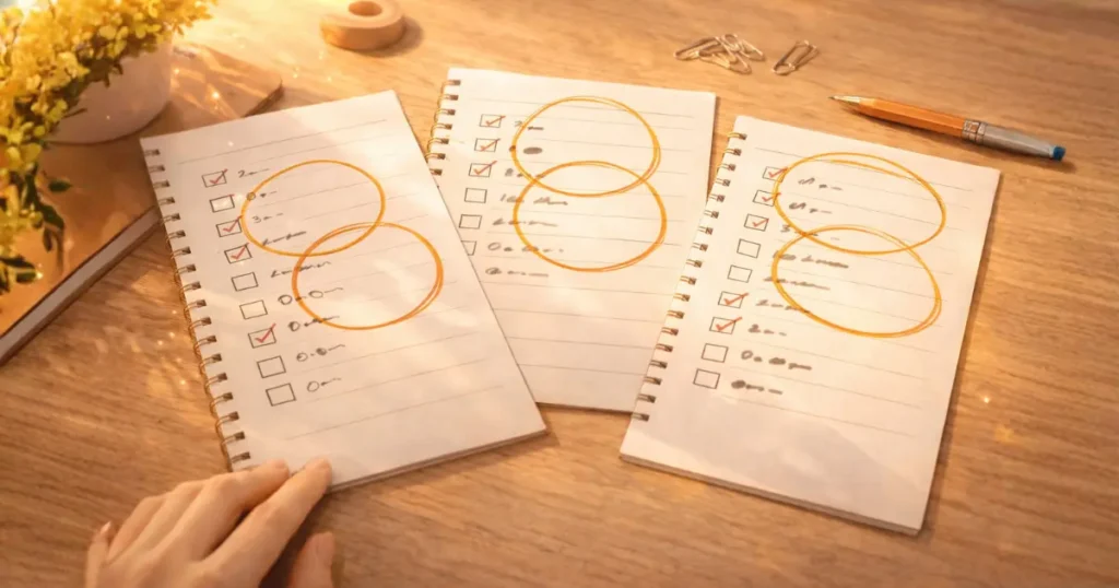 複数のリストから共通点を見つけている様子