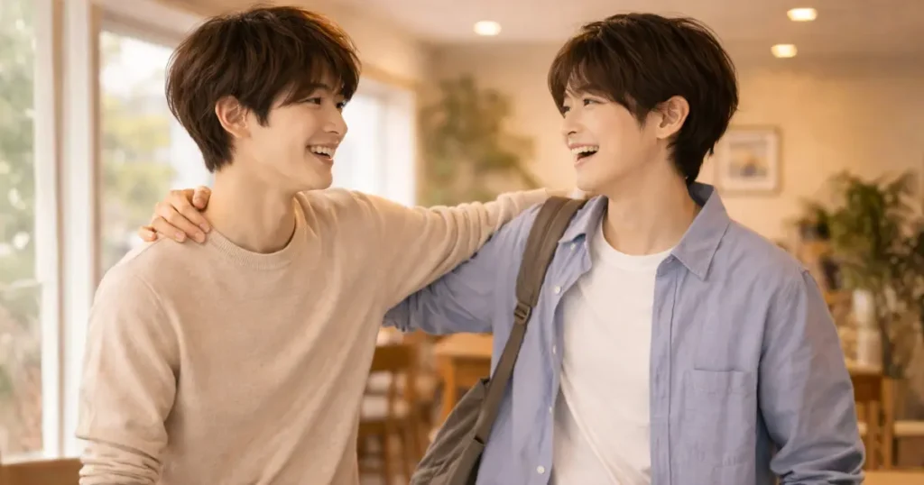 久しぶりに再会して喜ぶ友人同士