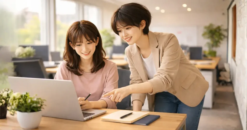 同僚を助ける若手社会人