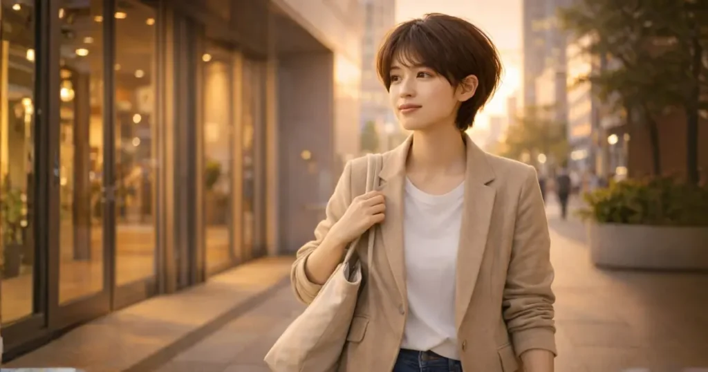 退勤時に穏やかな表情で歩く若手社会人