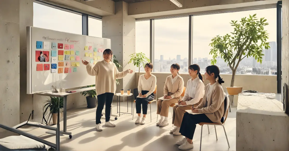 桜花ライフアカデミーの参加者がプレゼンテーションをしている様子