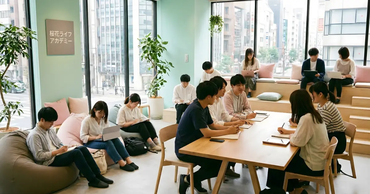 桜花ライフアカデミーで若者たちが協働学習をしている様子