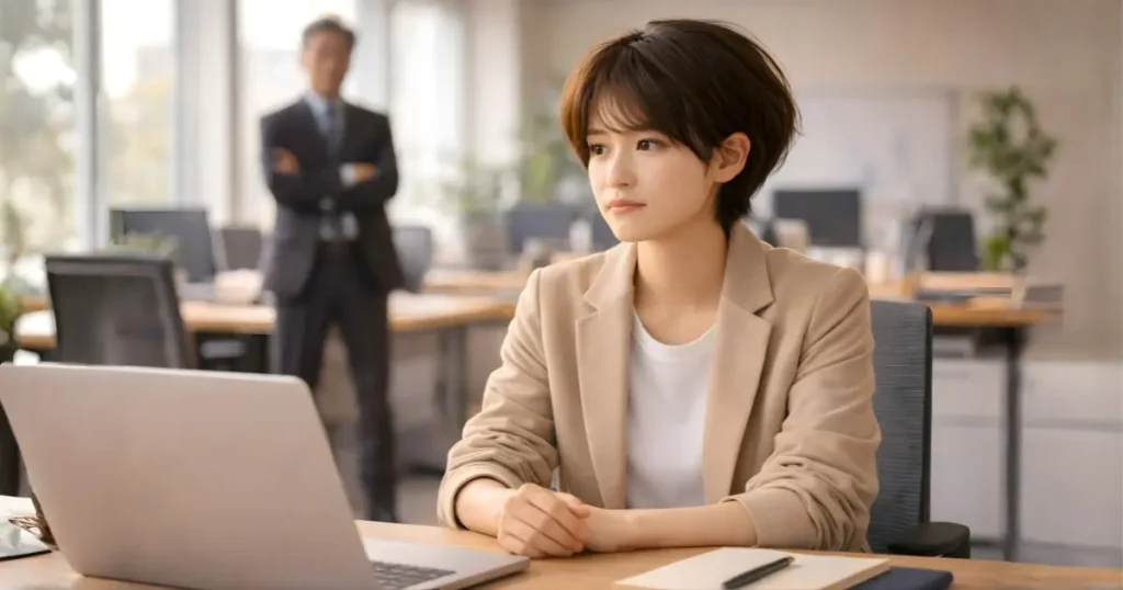 上司との関係にストレスを感じながらも冷静を保つ若手社会人
