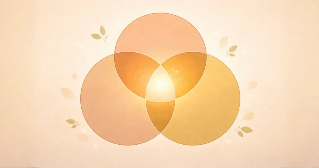 3つの要素が重なる部分を示すベン図