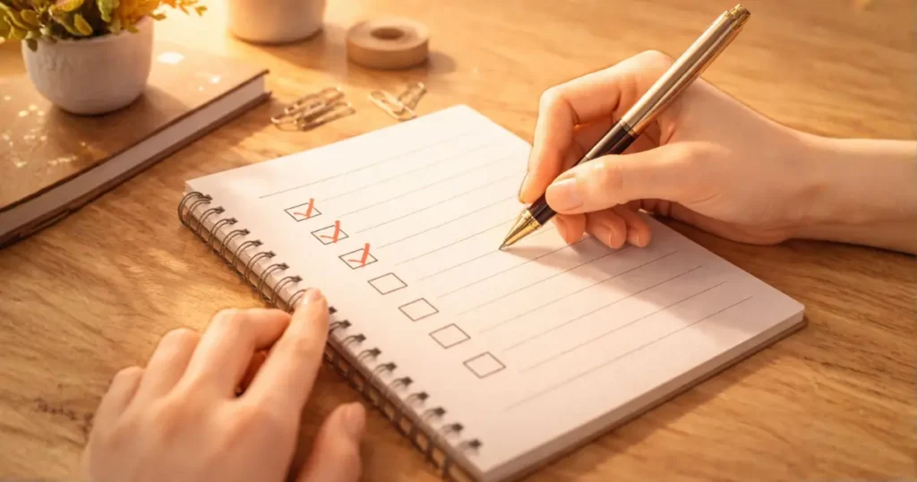 自己分析のためにリストを書いている様子