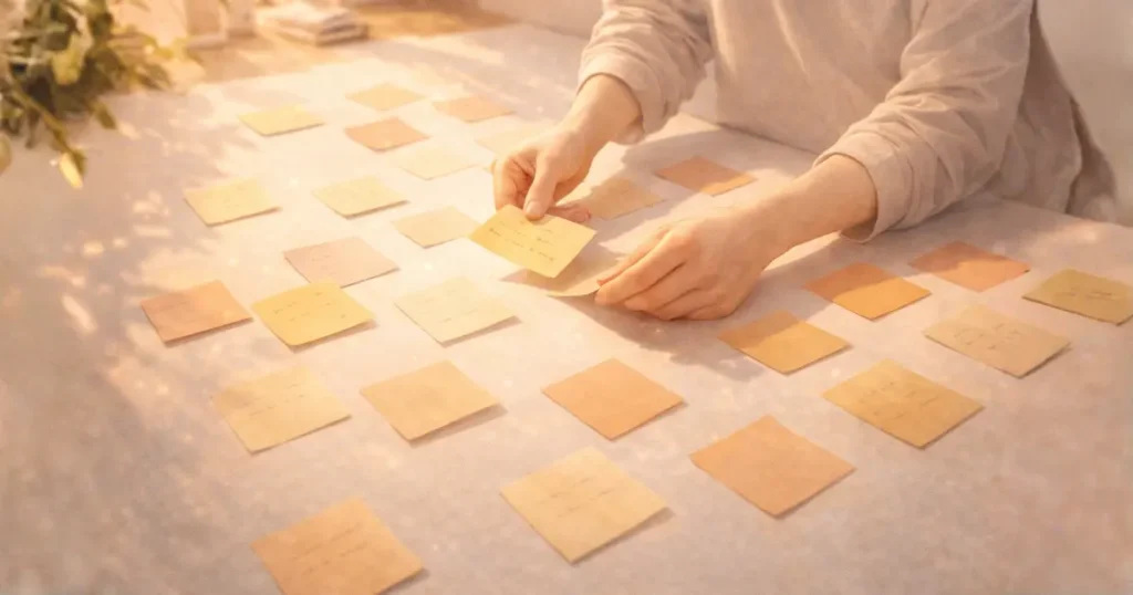 付箋に書き出して分析している様子