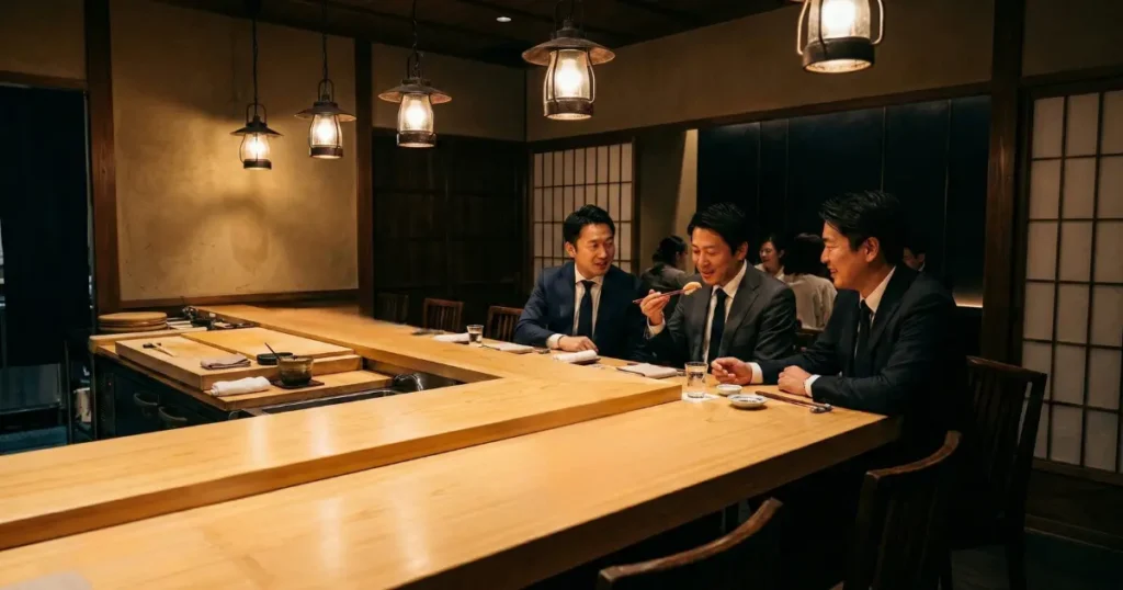 高級寿司屋のカウンター席で学びを得た原体験のイメージ